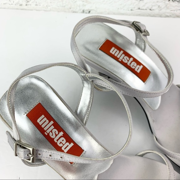 Unlisted Satin Grey Square Toe 90s Slingback Ankle Mini Heels 6 - Picture 5 of 12